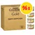 Scatola Purina Gourmet Gold Zarte Häppchen, confezione da 96. A destra, quattro lattine di alimento umido per gatti con etichetta Gourmet Gold Zarte Häppchen visibili.