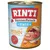 RINTI Kennerfleisch Junior met Huhn, getreidefrei. Afbeelding van vlees en orgaanvlees. Tekst: rijk aan Omega3, Original sinds 1996.