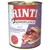 RINTI Kennerfleisch mit Schinken, getreidefrei. Dåse med billede af kød og skinke på etiketten. RINTI seit 1983 Original står synligt på forsiden.