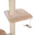 Arbre à chat beige avec poteau en sisal, plateforme carrée recouverte de tissu doux et jouet suspendu en forme de souris en peluche.