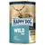 Konzerva Happy Dog Wild Pur, Supreme Sensible, 100 % tierisches Protein, Made in Germany. Text: Game, Gibier, Selvaggina. Obrázok jeleňa na etikete.
