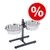 Soporte metálico con dos cuencos de acero inoxidable y símbolo de porcentaje en círculo rojo, indicando oferta o descuento visible.