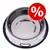 Comedero de acero inoxidable con borde antideslizante y huellas en relieve. Círculo rojo con símbolo de porcentaje, indica oferta o descuento.