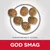 Foderpille størrelse ca. 4.5 x 8 mm. Tekst: GOD SMAG. Seks brune foderpiller vist ovenfra på hvid baggrund.