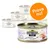 Flera burkar Greenwoods Delight våtfoder, främre burk med texten 'Chicken in Duck', 70 % chicken fillet. Orange cirkel med texten 'Prova nu!'. Flera burkar Greenwoods Delight våtfoder, främre burk med texten 'Chicken in Duck', 70 % chicken fillet. Orange cirkel med texten 'Prova nu!'.