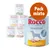 Pack mixto de latas Rocco Sensitive. Visible: pollo y patata, pavo y patata, cordero y arroz, carne de caza y pasta. Texto destacado: Pack mixto.
