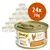 GimCat Superfood ShinyCat Duo, confezione da 24 lattine da 70 g. In primo piano lattina con filetto di pollo e carote, testo visibile: 'Fördert Sehkraft und Herzfunktion'. GimCat Superfood ShinyCat Duo, confezione da 24 lattine da 70 g. In primo piano lattina con filetto di pollo e carote, testo visibile: 'Fördert Sehkraft und Herzfunktion'.