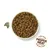 Bowl of dry pet food. Visible text: 'with freshly prepared PROPER MEAT, no meat meal or fillers'. Faint text: 'Lovely & Luscious'. Small olive illustration on left.