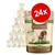 Förpackning Herrmann's Kaninchen & Wild Adult, 300 g. Text: mit Naturreis, Apfel und Leinöl. Stor röd cirkel med '24x'. Bild på kanin och hjort på förpackningen.