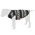 Knitted pet jumper with black and white patterned design, shown worn on a grey silhouette of an animal to demonstrate fit and coverage.