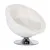 Round, white pet bed with plush lining and a chrome pedestal base, designed for comfortable resting.