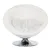 Round white pet bed with soft plush padding and shiny chrome base. Brand: Petissimo.