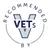 Texto en inglés: Recommended by VETs. Sello circular con letra V grande y texto central. Indica recomendación por veterinarios.