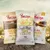 Tres bolsas de comida para gatos Purizon: Chicken with Fish, Single Meat Chicken with Camomile Blossoms y Specialised Sterilised. Textos visibles: 70 % carne, 30 % vegetales, 0 % cereales.