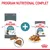 Program nutrițional complet Royal Canin Hairball: imagine cu pachet de hrană uscată, plic de hrană umedă 85 g și porții vizibile de crochete și bucăți în sos. Text: 'PROGRAM NUTRIȚIONAL COMPLET'.