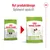 Royal Canin X-Small Adult hundefoder, før og efter nyt produktdesign. Tekst: Nyt produktdesign, Optimeret opskrift. To poser med forskelligt design vises side om side.