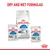 Royal Canin Indoor 7+ dry and wet food formulas shown, highlighting options for indoor pets aged 7 years and older. Text reads: Dry and Wet Formulas.