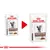 Две опаковки Royal Canin Veterinary Gastrointestinal Moderate Calorie за котки, показващи промяна в дизайна. Видим текст: Thin Slices in Gravy.