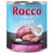 Rocco Junior turkey with veal & rice, 800g tin. Label shows 'Optimal calcium to phosphorus ratio' and images of raw meat and rice. Brand text: Rocco – It's Meat Time.