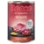 Консерва Rocco SENIOR, 400 г, видны куски мяса и пшено, надпись: Lamb & millet. Этикетка: Supporting Power & Vitality. Текст на немецком и английском языках.
