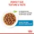 Bowl of meaty chunks in gravy with text: perfect size, texture and taste; no preservatives, no artificial flavours or colours; satisfy the most delicate canine palate.