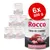 Rocco Trio di Carne, 6 x 800 g puszek. Widoczne: wołowina z kurczakiem i cielęciną, 3 rodzaje mięsa. Tekst na opakowaniu w języku angielskim i niemieckim.