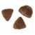 Three triangular brown kibble pieces shown close up to display shape and texture.