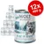 Wolf of Wilderness Little Blue River, 12 x 400 g conserve. Text vizibil: 100% grain-free, Blue River Junior, Huhn & Lachs mit Waldbeeren, Wurzeln und Wildkräutern. Ambalaj metalic.