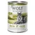 Tin labelled 'Wolf of Wilderness Senior Green Fields', 100% grain-free, lamb and chicken with fruits of the forest, roots and wild herbs, 400g.