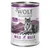 400g can labelled 100% grain-free, Wild Hills Senior, duck and veal with fruits of the forest, roots and wild herbs. Text in English and German.