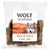 Упаковка лакомства Wolf of Wilderness Wide Acres, 100% Grain-Free Recipe, Chicken – Huhn. Видны кусочки продукта внутри прозрачного пакета.
