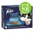Felix Délicieux Duos Sélection de Poissons en gelée, boîte de 12 sachets. Texte visible : Purina, Doppelt Lecker, Geschmacksvielfalt aus dem Wasser, in Gelee.