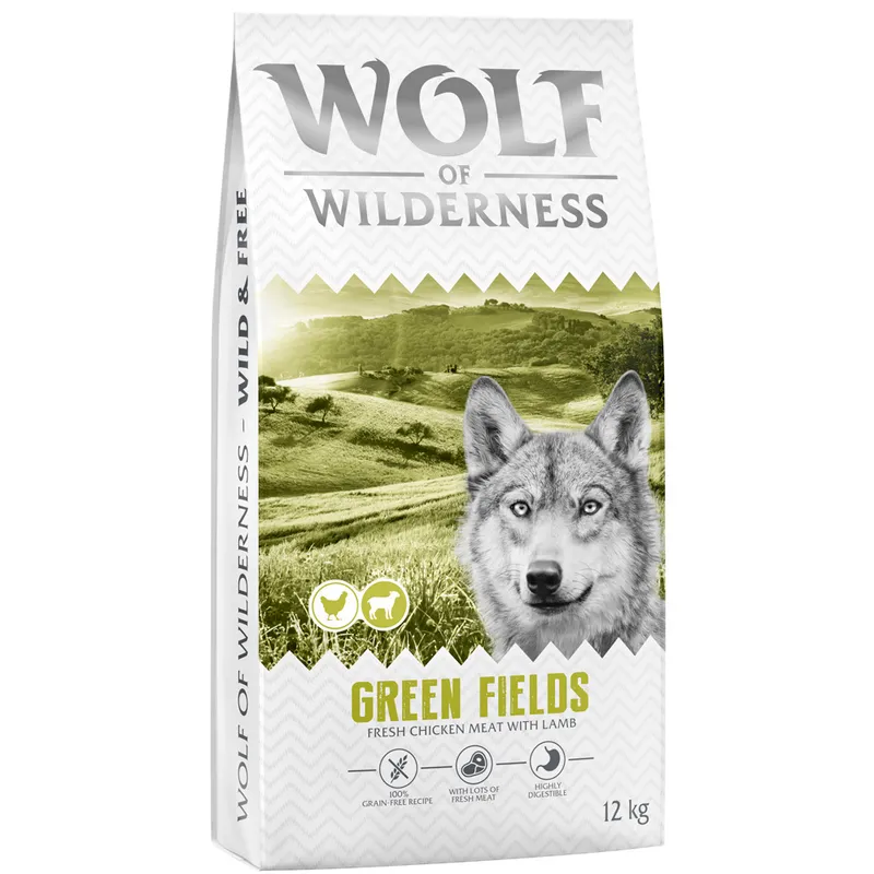 Wolf of Wilderness 2 x 12 kg - Pack Ahorro - Green Fields, con cordero - Receta nueva (2 x 12 kg)