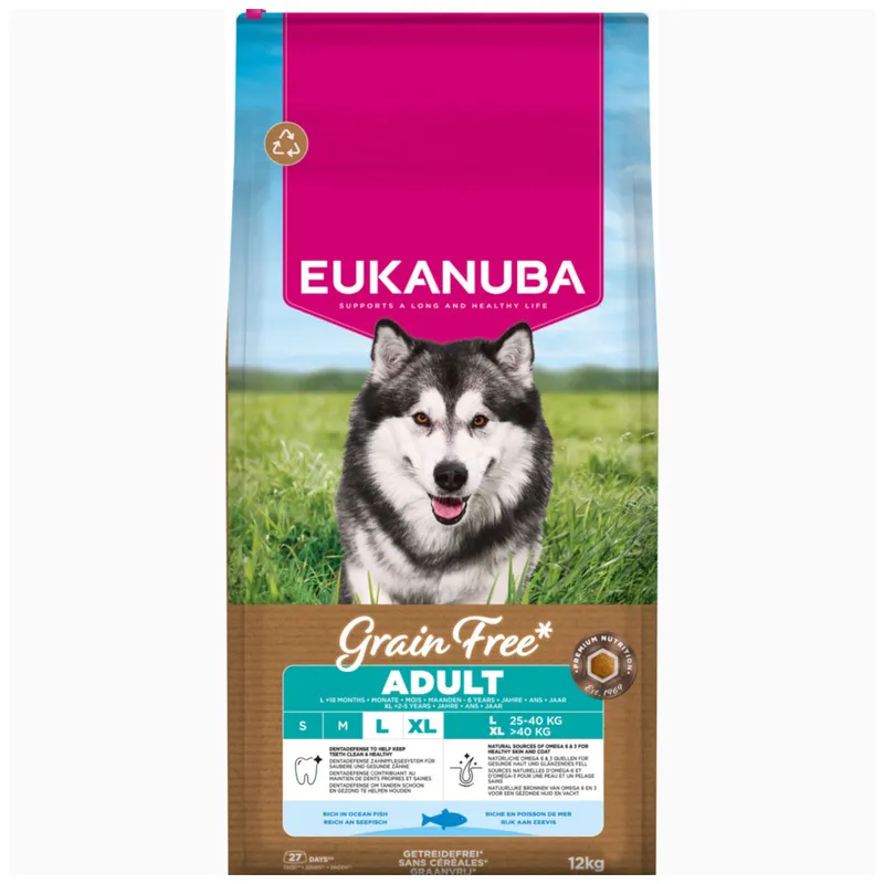 Eukanuba Grain Free 2 x 12 kg - Pack Ahorro - Adult Large & Giant Breed pescado de mar (2 x 12 kg)