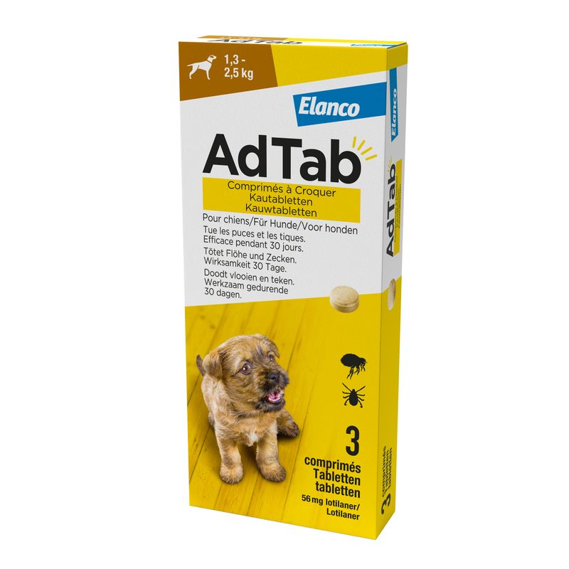 Comprimés à croquer AdTab pour très petit chien (1,3 à 2,5 kg)