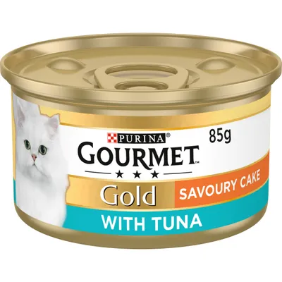 85g tin labelled Gourmet Gold Savoury Cake with Tuna.