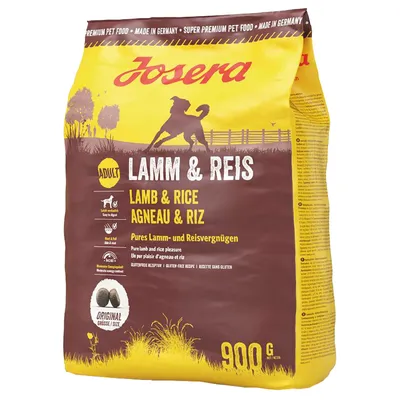 Josera Lamm & Reis Adult, receta sin gluten, fácil de digerir, 900g. Super Premium Pet Food, Made in Germany.