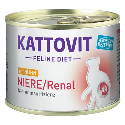 Kattovit Feline Diet Niere/Renal mit Huhn, verbesserte Rezeptur, geeignet bei Niereninsuffizienz.