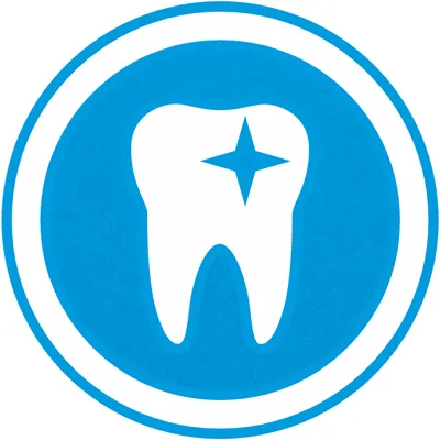 Symbol eines Zahns mit einem Stern, Hinweis auf zahnfreundliche Eigenschaften des Produkts.
