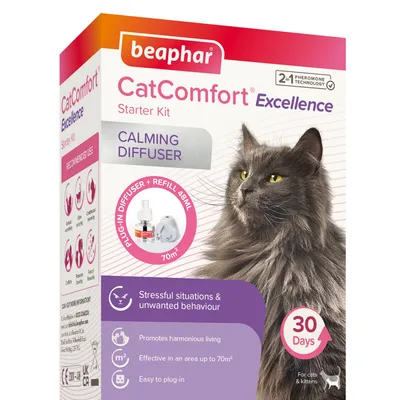 CatComfort Excellence Starter Kit calming diffuser, plug-in with 48ml refill for up to 70m², helps with stressful situations and unwanted behaviour, lasts 30 days, easy to use.