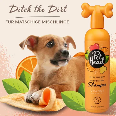 Pet Head Ditch the Dirt sampon narancs és aloe verával, 300 ml. Sárban játszó keverék kutyáknak. Természetes aloe kivonatot tartalmaz.