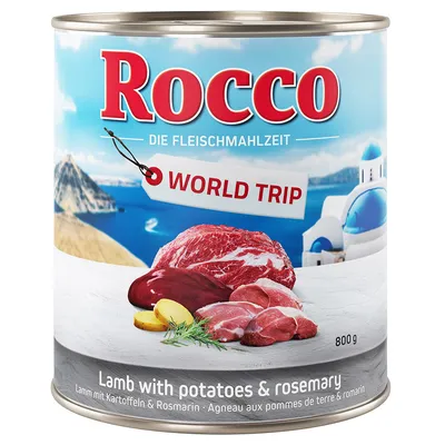 Rocco World Trip, agnello con patate e rosmarino, lattina da 800g. Pasto di carne per cani.