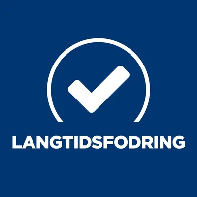 LANGTIDSFODRING med hvidt flueben i cirkel på blå baggrund. Teksten er tydeligt synlig og central.