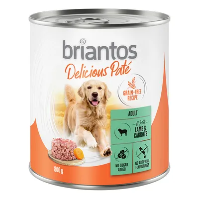 Briantos Delicious Paté, Adult, Getreidefreie Rezeptur mit Lamm und Karotten, ohne Zuckerzusatz, keine künstlichen Aromen, 800 g Dose.