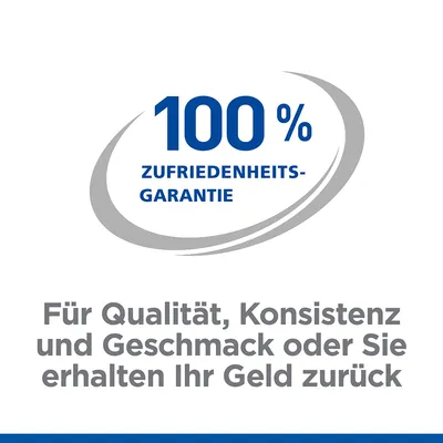 100% Zufriedenheitsgarantie. Für Qualität, Konsistenz und Geschmack oder Sie erhalten Ihr Geld zurück.