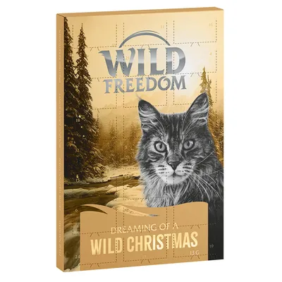 Wild Freedom adventskalender met afbeelding van een kat, tekst: 'Dreaming of a Wild Christmas'.