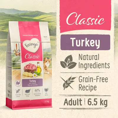 Feringa Classic Turkey, Natural Ingredients, Grain-Free Recipe, Adult, 6.5 kg. Mit frischem Truthahn, Kartoffeln, Erbsen und Kamille, 61% ausgewählte tierische Zutaten, mit Taurin.