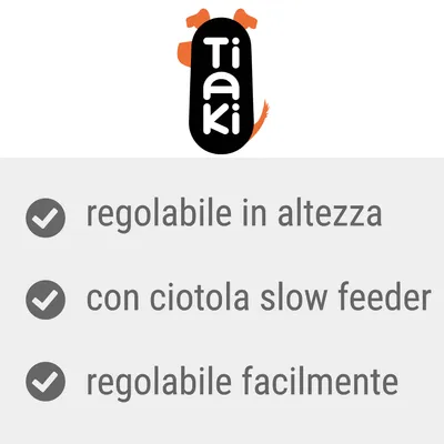 Tiaki, regolabile in altezza, con ciotola slow feeder, regolabile facilmente