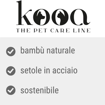 kooa THE PET CARE LINE. bambù naturale, setole in acciaio, sostenibile.