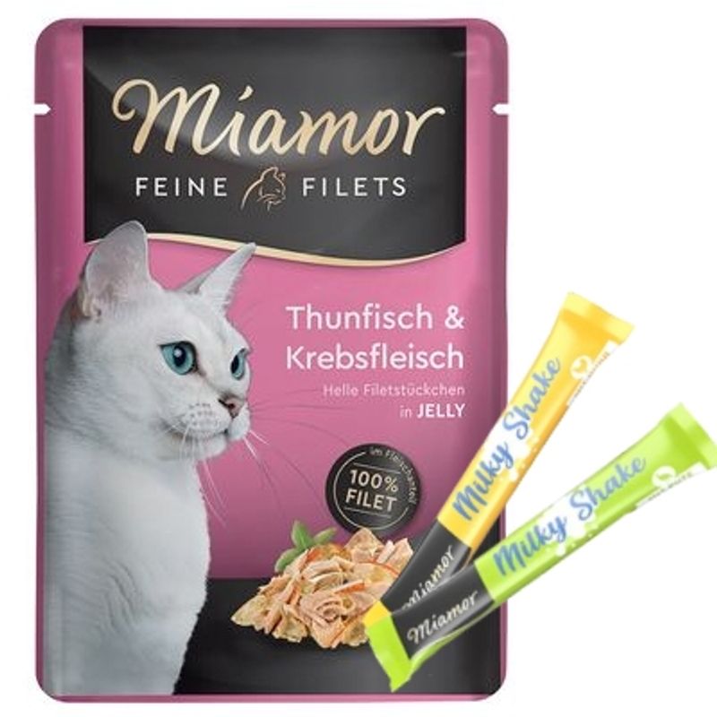 24 x 100 g Miamor Fine Filets + 8 x 20 Milky Shake på köpet!